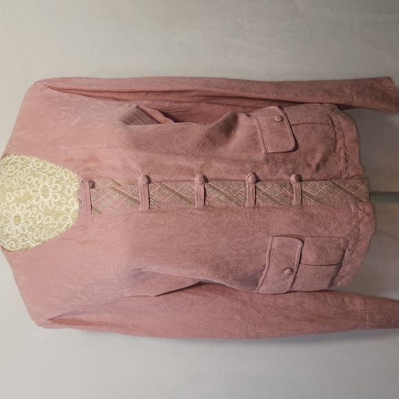 J Jill Women's SZ M Pink Linen Blend Foxglove Long Sleeve Button Up Jacket City - Picture 1 of 14